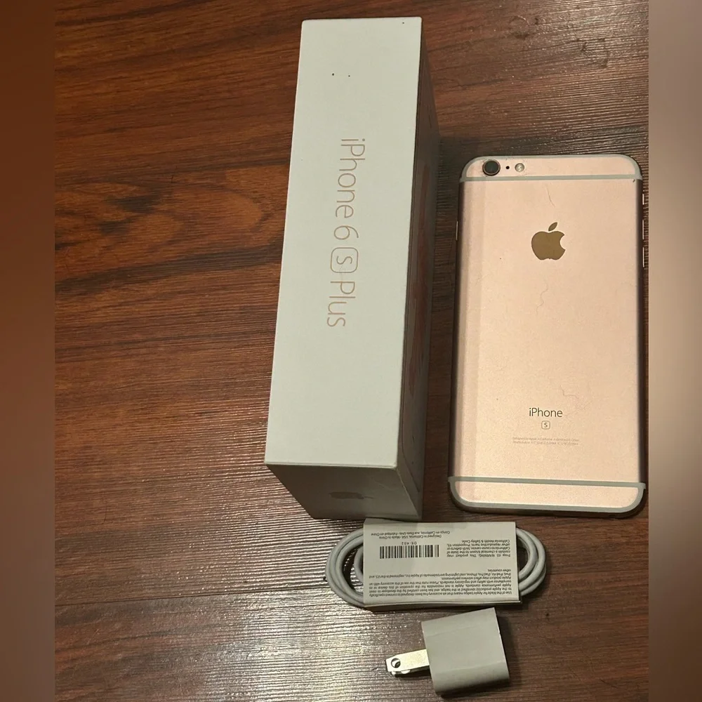 Unlocked Apple iPhone 6S Plus Original Box, Charger Cord,Plug 16 GB Rose Gold